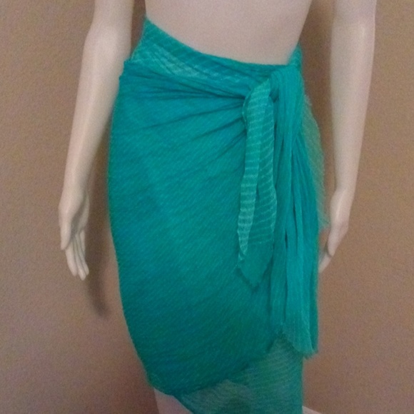 Sheer turquoise sarong pareo scarf wrap shawl - Picture 2 of 8